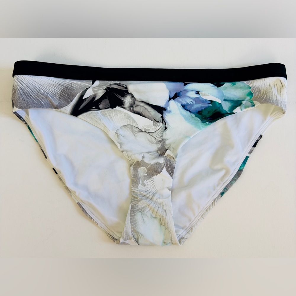 CALIA Ocean Iris Low Rise Bikini Bottom with Black Waistband Fully Lined NWOT